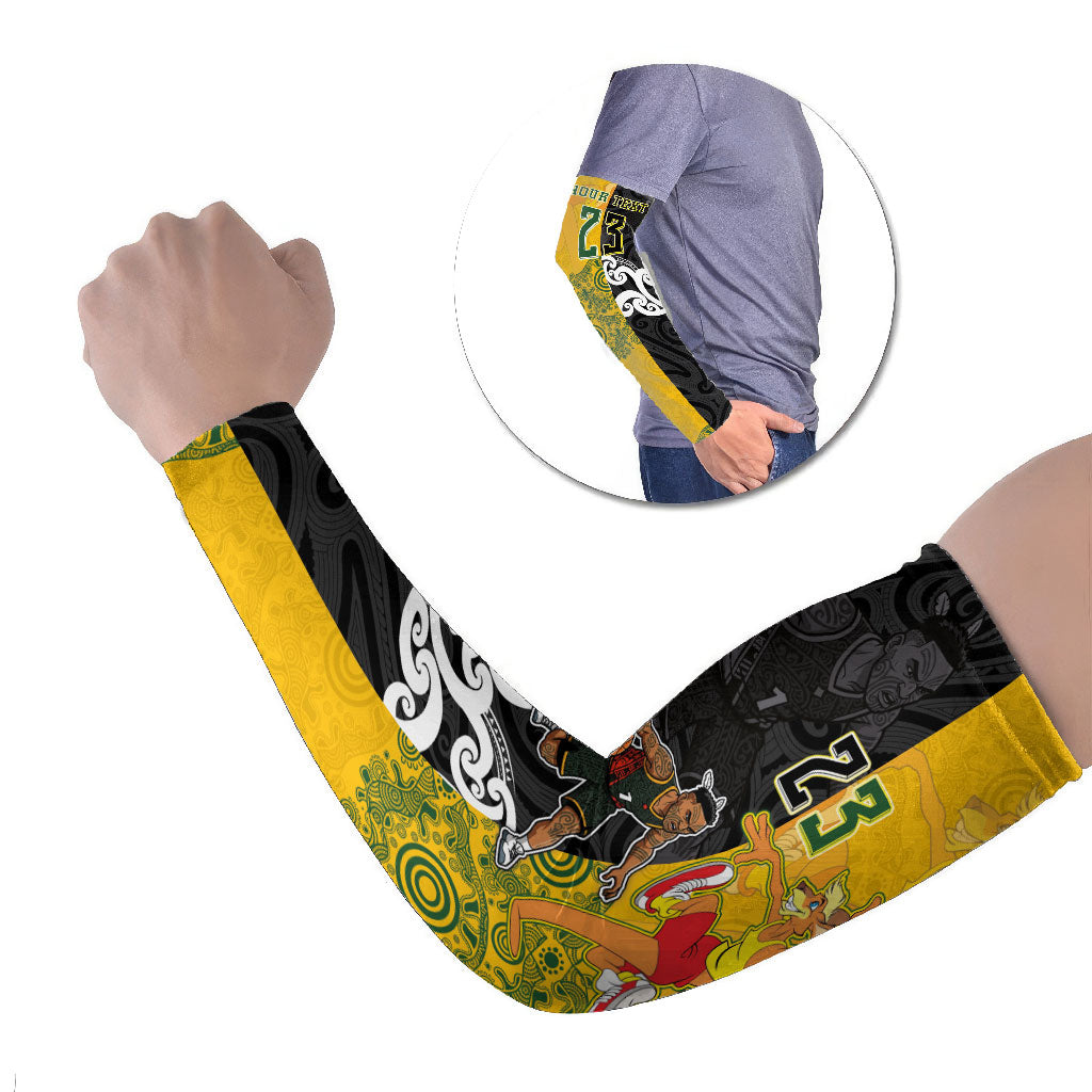 Aotearoa New Zealand And Australia Basketball Custom Arm Sleeves Maori Tribal Tattoo And Aboriginal Dot Art Heritage LT03 Set of 2 Multicolor - Polynesian Pride