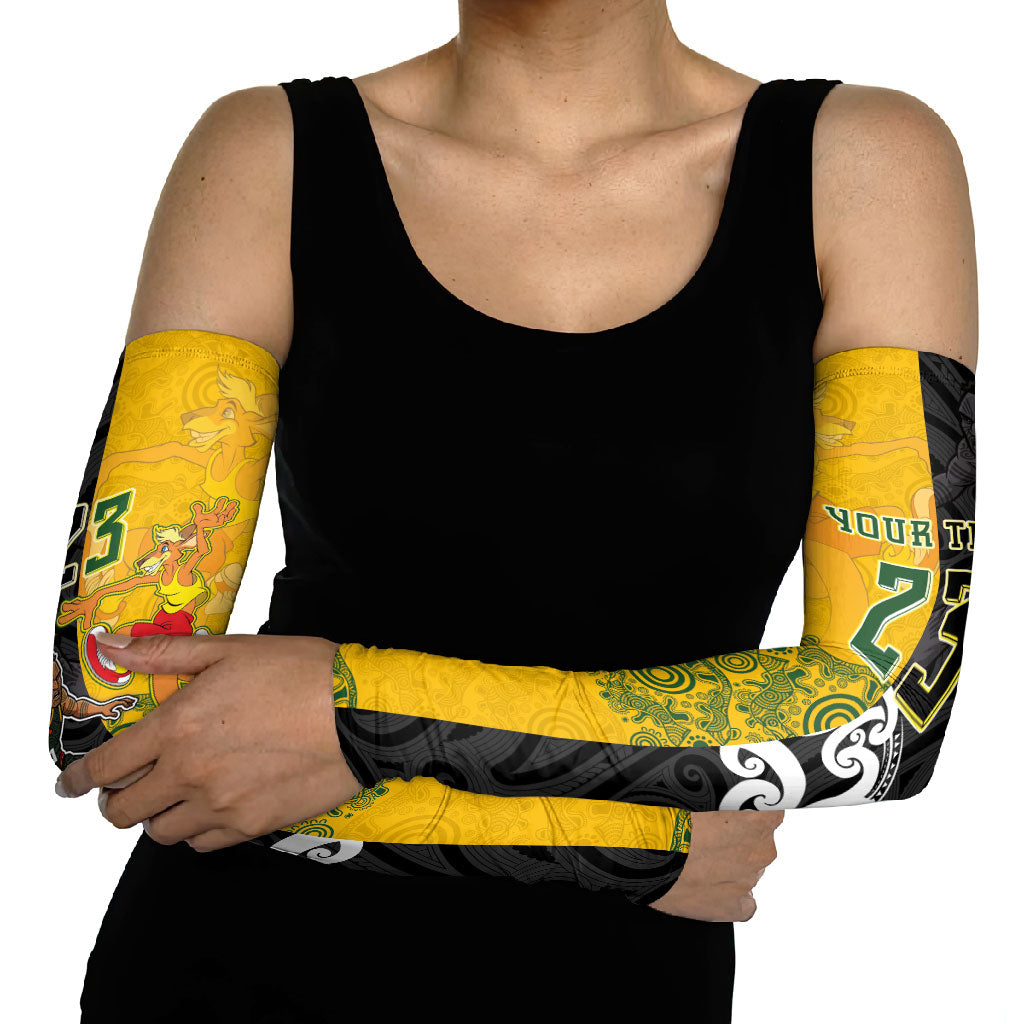 Aotearoa New Zealand And Australia Basketball Custom Arm Sleeves Maori Tribal Tattoo And Aboriginal Dot Art Heritage LT03 - Polynesian Pride