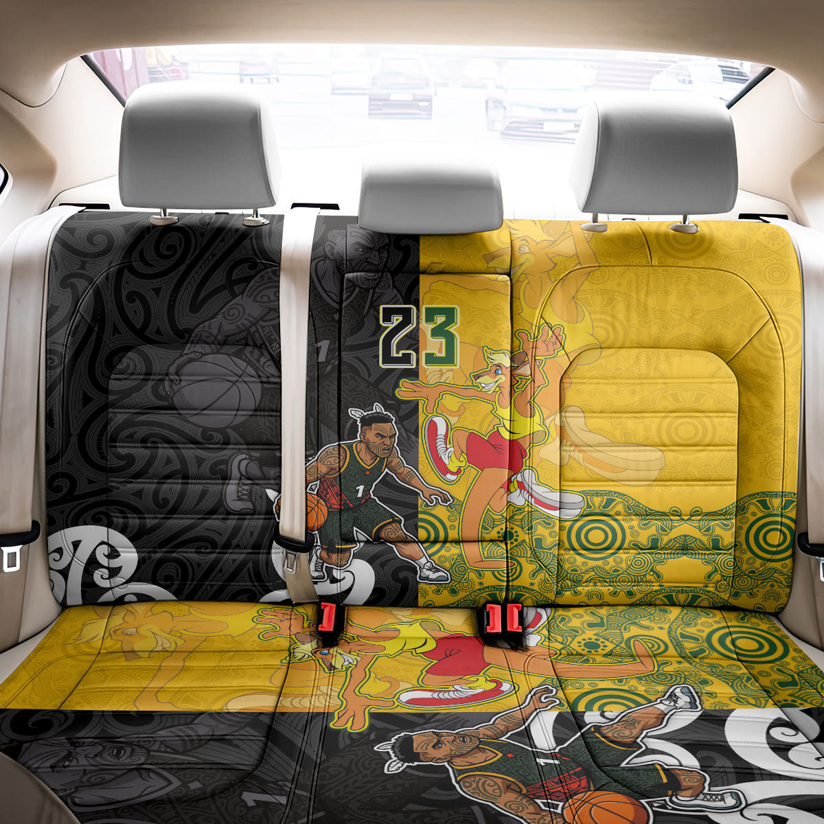Aotearoa New Zealand And Australia Basketball Custom Back Car Seat Cover Maori Tribal Tattoo And Aboriginal Dot Art Heritage LT03 - Polynesian Pride