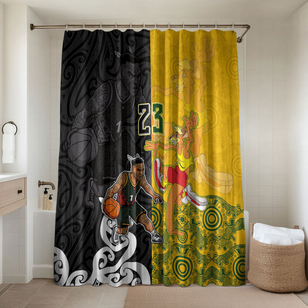 Aotearoa New Zealand And Australia Basketball Custom Bathroom Set Maori Tribal Tattoo And Aboriginal Dot Art Heritage LT03 Shower Curtain Only Multicolor - Polynesian Pride