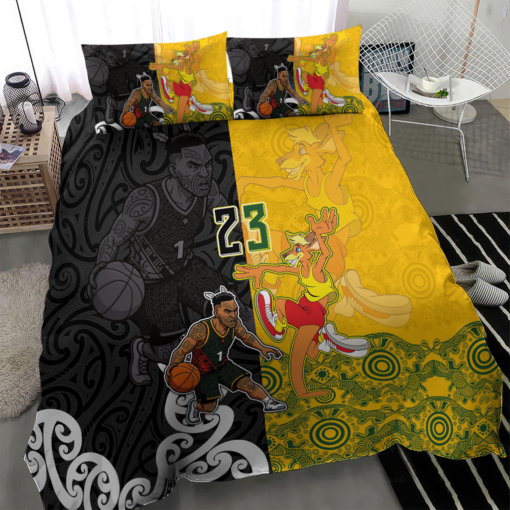Aotearoa New Zealand And Australia Basketball Custom Bedding Set Maori Tribal Tattoo And Aboriginal Dot Art Heritage