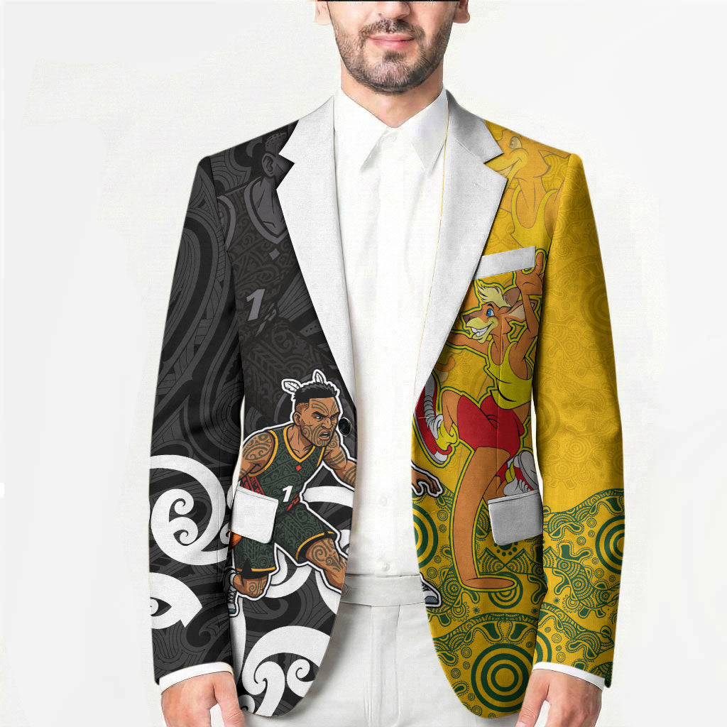 Aotearoa New Zealand And Australia Basketball Custom Blazer Maori Tribal Tattoo And Aboriginal Dot Art Heritage LT03 - Polynesian Pride