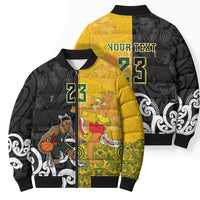 Aotearoa New Zealand And Australia Basketball Custom Bomber Puffer Jacket Maori Tribal Tattoo And Aboriginal Dot Art Heritage