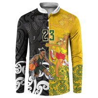 Aotearoa New Zealand And Australia Basketball Custom Button Sweatshirt Maori Tribal Tattoo And Aboriginal Dot Art Heritage