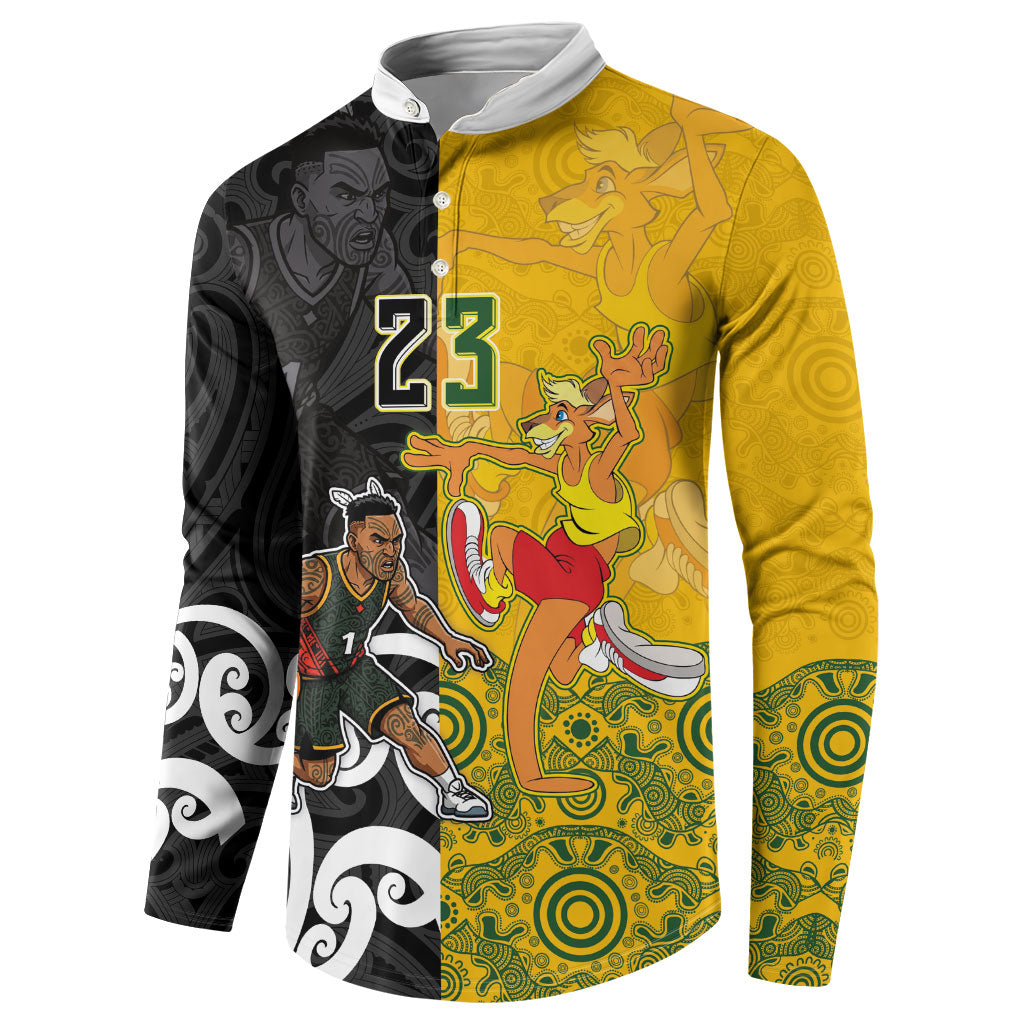 Aotearoa New Zealand And Australia Basketball Custom Button Sweatshirt Maori Tribal Tattoo And Aboriginal Dot Art Heritage