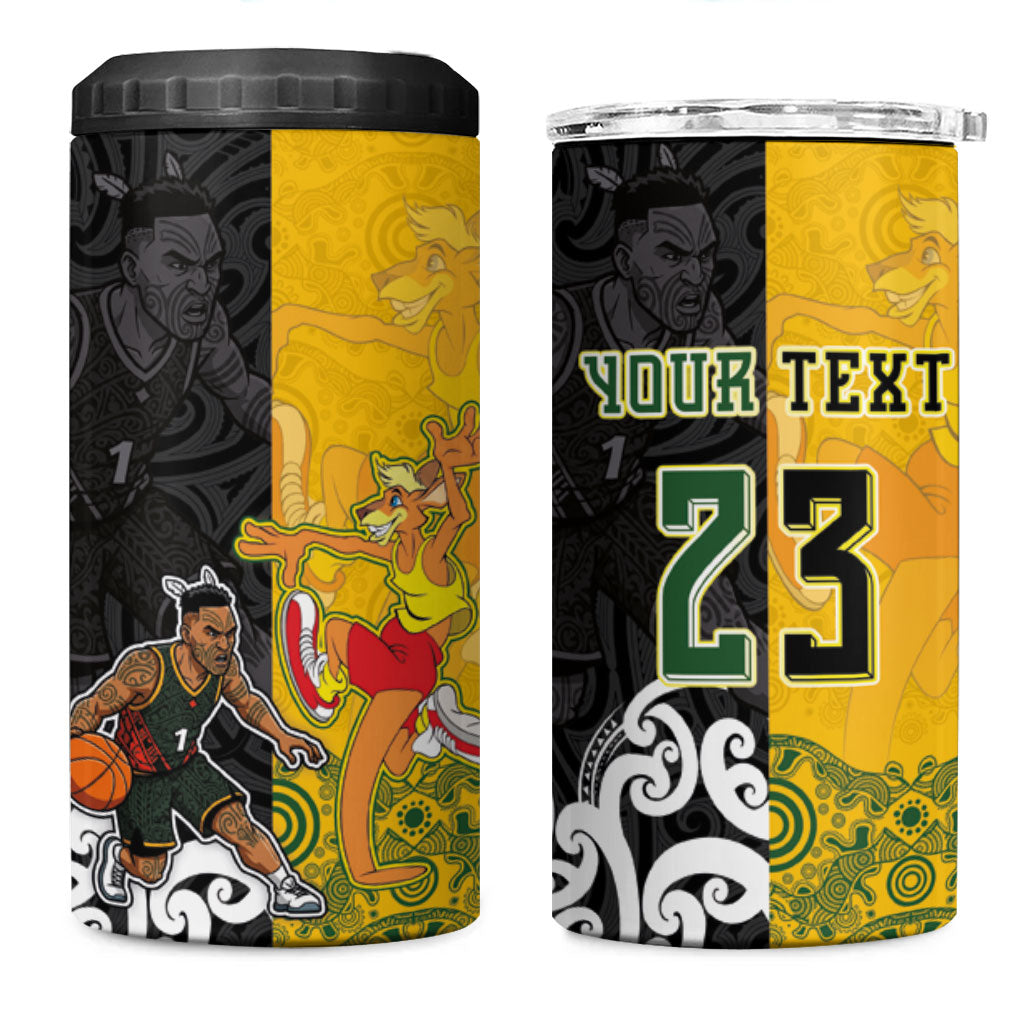 Aotearoa New Zealand And Australia Basketball Custom 4 in 1 Can Cooler Tumbler Maori Tribal Tattoo And Aboriginal Dot Art Heritage LT03 One Size: 16 oz Multicolor - Polynesian Pride
