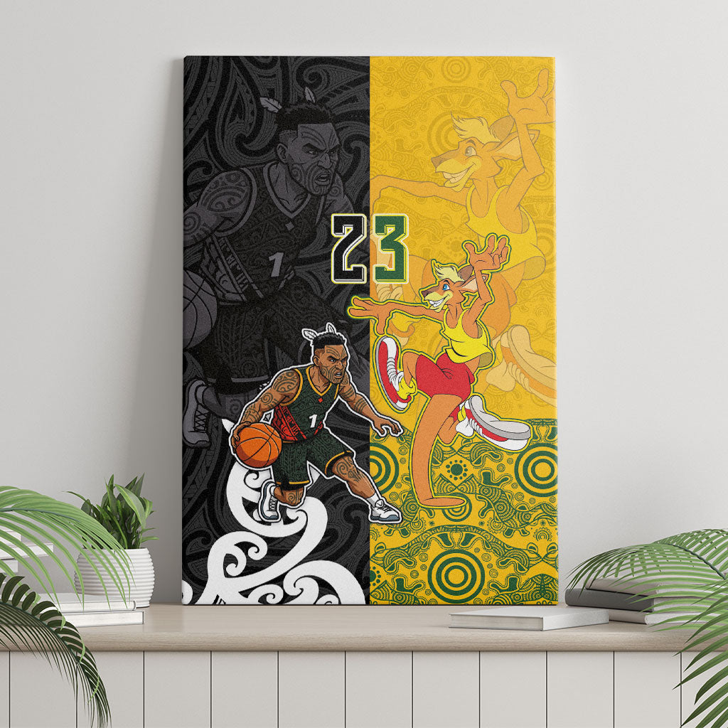 Aotearoa New Zealand And Australia Basketball Custom Canvas Wall Art Maori Tribal Tattoo And Aboriginal Dot Art Heritage LT03 - Polynesian Pride