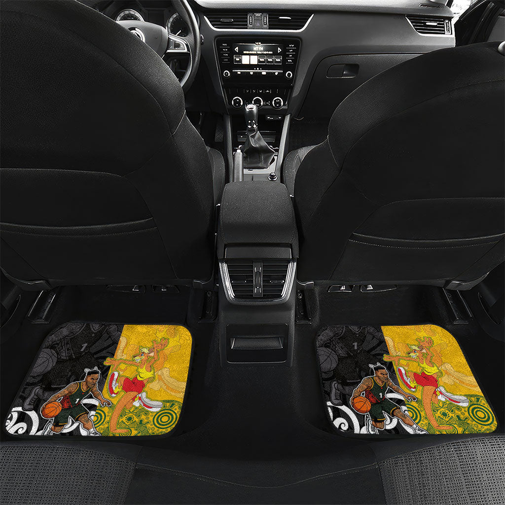 Aotearoa New Zealand And Australia Basketball Custom Car Mats Maori Tribal Tattoo And Aboriginal Dot Art Heritage LT03 Set 2pcs - Back Multicolor - Polynesian Pride