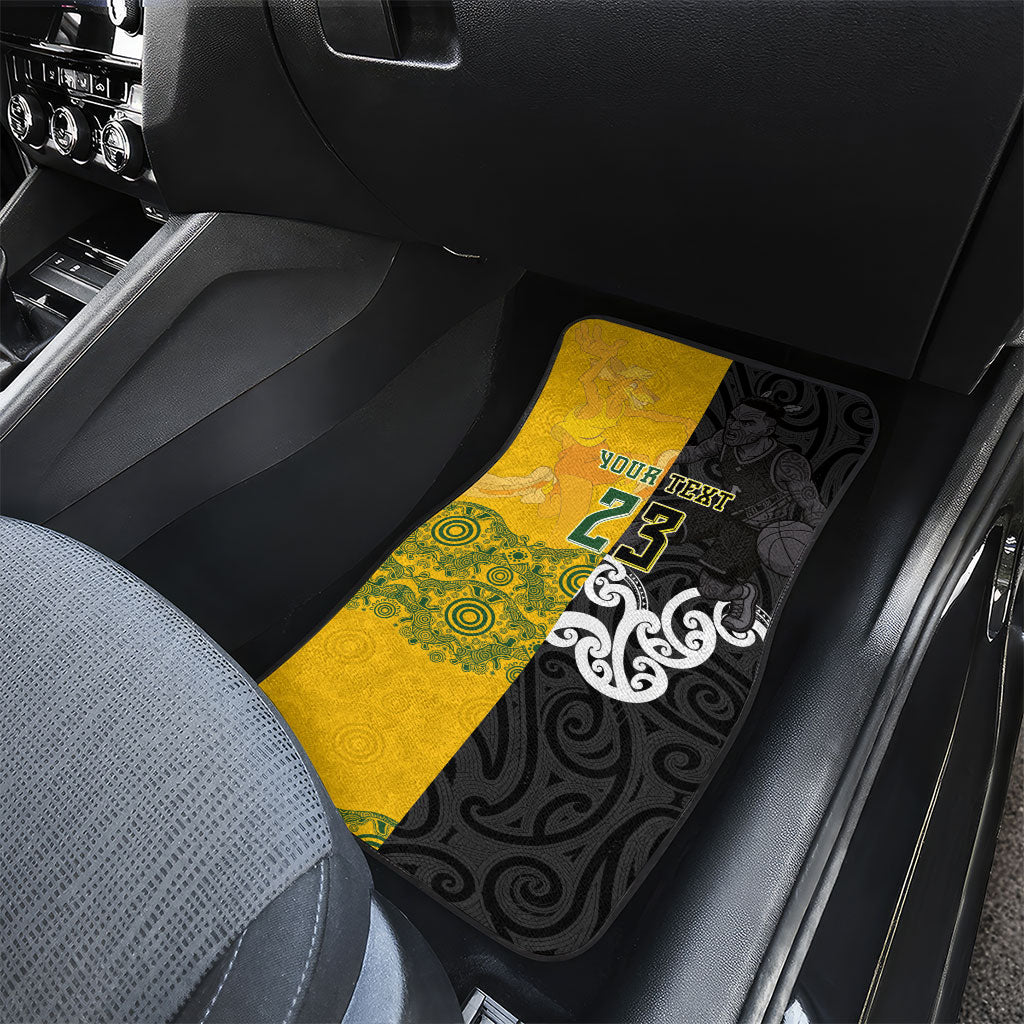 Aotearoa New Zealand And Australia Basketball Custom Car Mats Maori Tribal Tattoo And Aboriginal Dot Art Heritage LT03 - Polynesian Pride