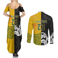 Aotearoa New Zealand And Australia Basketball Custom Couples Matching Summer Maxi Dress and Long Sleeve Button Shirt Maori Tribal Tattoo And Aboriginal Dot Art Heritage LT03 - Polynesian Pride