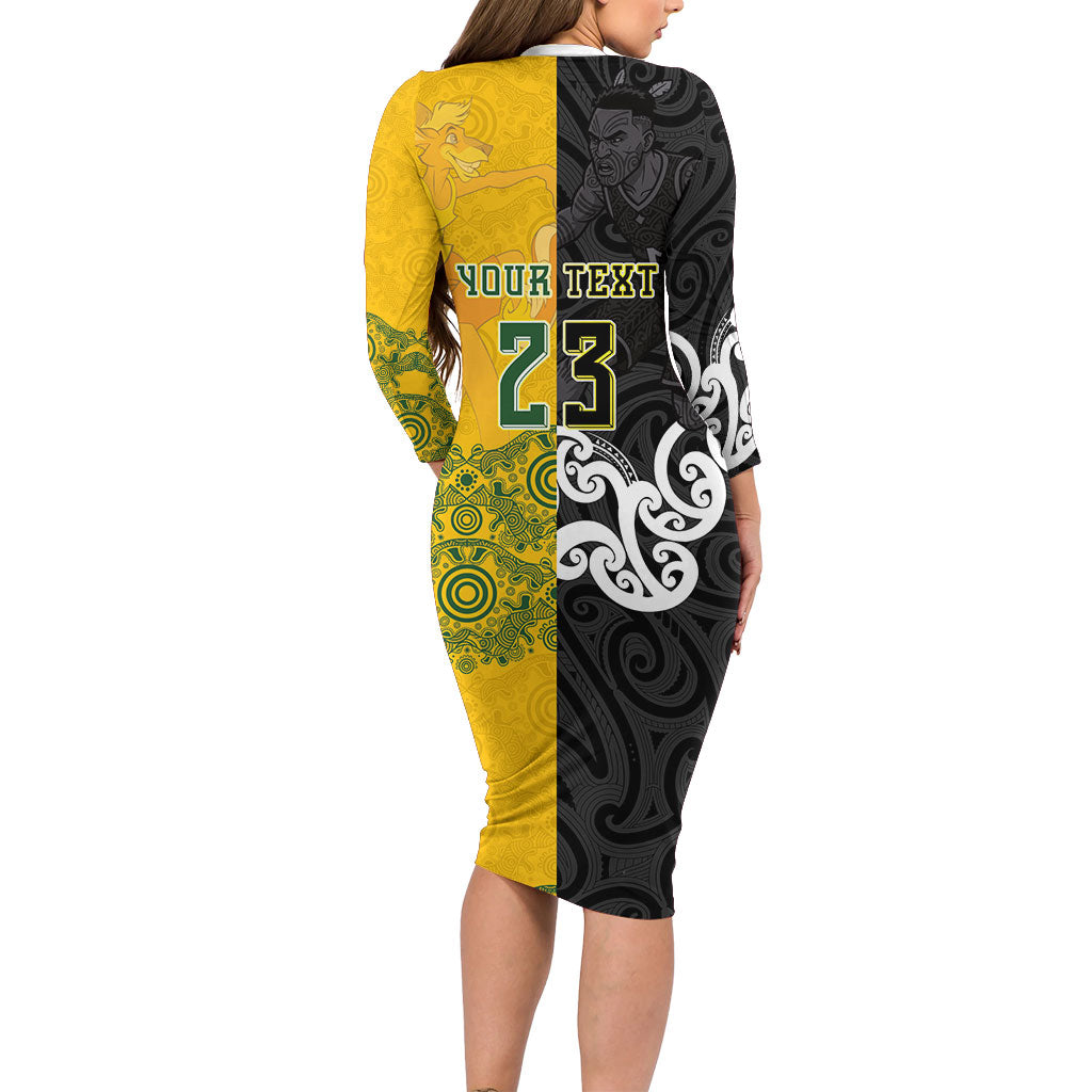 Aotearoa New Zealand And Australia Basketball Custom Family Matching Long Sleeve Bodycon Dress and Hawaiian Shirt Maori Tribal Tattoo And Aboriginal Dot Art Heritage LT03 - Polynesian Pride