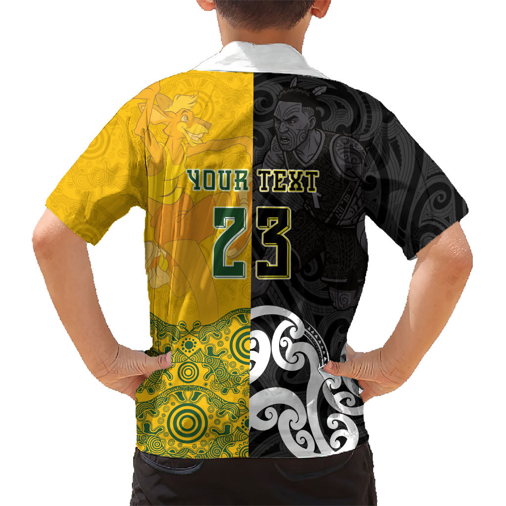 Aotearoa New Zealand And Australia Basketball Custom Family Matching Off The Shoulder Long Sleeve Dress and Hawaiian Shirt Maori Tribal Tattoo And Aboriginal Dot Art Heritage LT03 - Polynesian Pride
