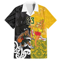 Aotearoa New Zealand And Australia Basketball Custom Family Matching Tank Maxi Dress and Hawaiian Shirt Maori Tribal Tattoo And Aboriginal Dot Art Heritage LT03 Dad's Shirt - Short Sleeve Multicolor - Polynesian Pride