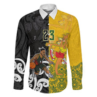 Aotearoa New Zealand And Australia Basketball Custom Family Matching Tank Maxi Dress and Hawaiian Shirt Maori Tribal Tattoo And Aboriginal Dot Art Heritage LT03 Dad's Shirt - Long Sleeve Multicolor - Polynesian Pride