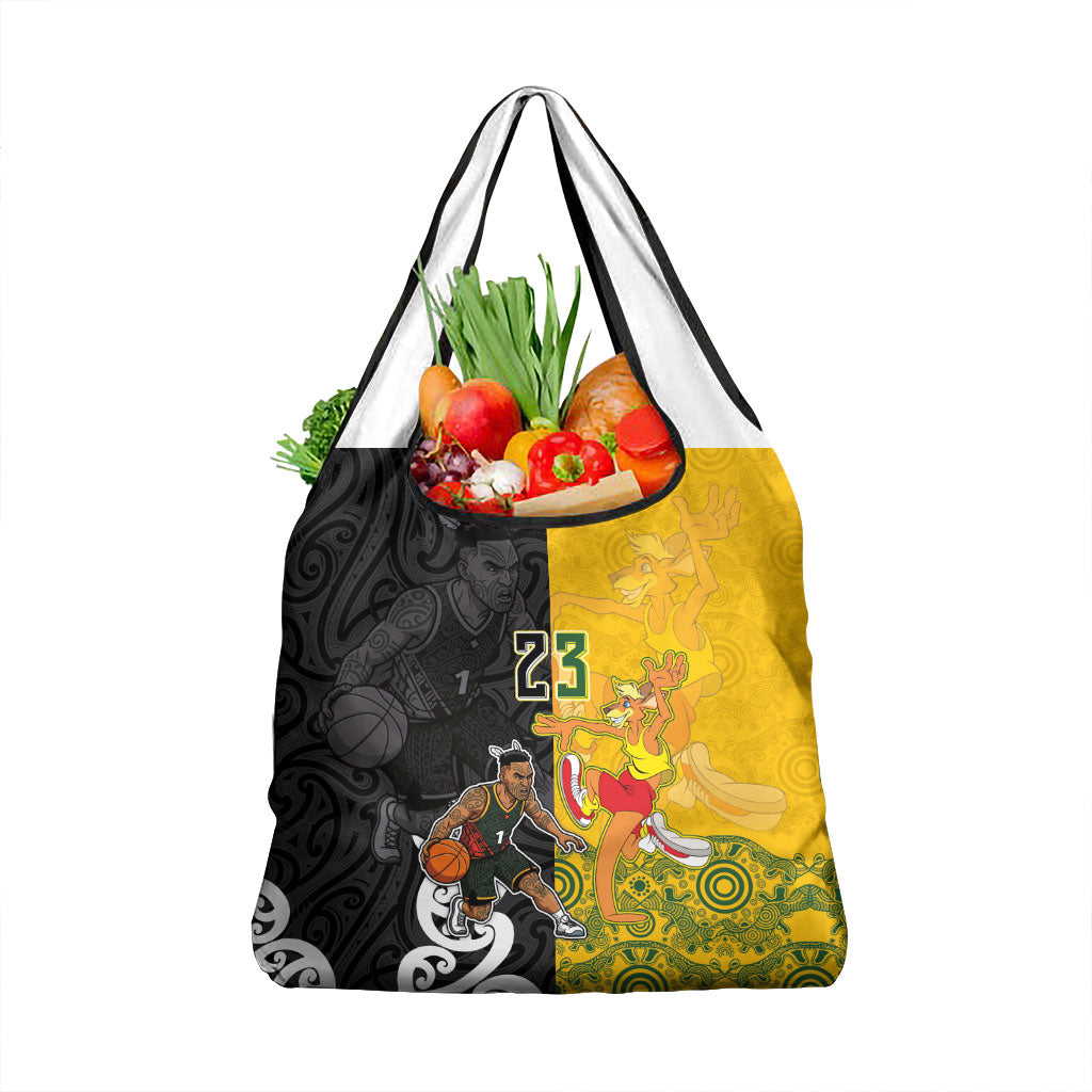 Aotearoa New Zealand And Australia Basketball Custom Grocery Bag Maori Tribal Tattoo And Aboriginal Dot Art Heritage