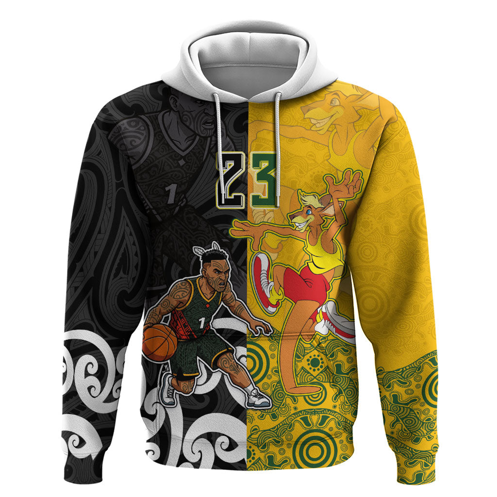 Aotearoa New Zealand And Australia Basketball Custom Hoodie Maori Tribal Tattoo And Aboriginal Dot Art Heritage LT03 Pullover Hoodie Multicolor - Polynesian Pride