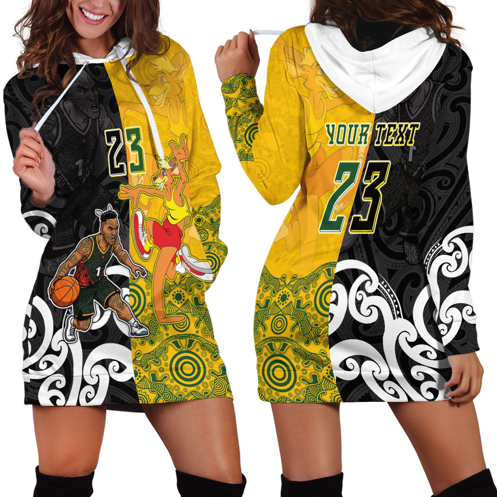 Aotearoa New Zealand And Australia Basketball Custom Hoodie Dress Maori Tribal Tattoo And Aboriginal Dot Art Heritage LT03 - Polynesian Pride