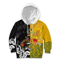 Aotearoa New Zealand And Australia Basketball Custom Kid Hoodie Maori Tribal Tattoo And Aboriginal Dot Art Heritage LT03 Hoodie Multicolor - Polynesian Pride