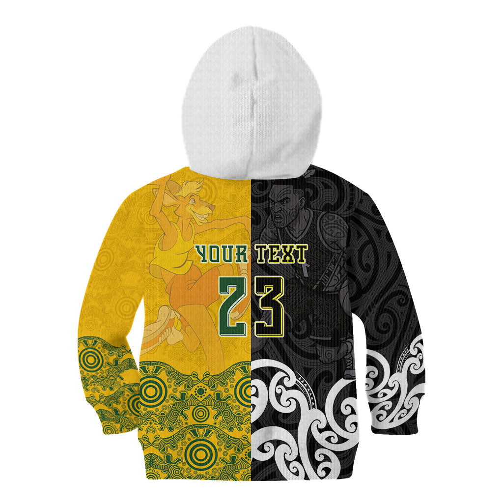 Aotearoa New Zealand And Australia Basketball Custom Kid Hoodie Maori Tribal Tattoo And Aboriginal Dot Art Heritage LT03 - Polynesian Pride