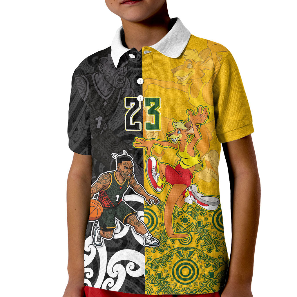 Aotearoa New Zealand And Australia Basketball Custom Kid Polo Shirt Maori Tribal Tattoo And Aboriginal Dot Art Heritage LT03 Kid Multicolor - Polynesian Pride