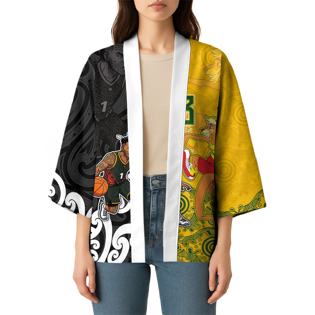 Aotearoa New Zealand And Australia Basketball Custom Kimono Maori Tribal Tattoo And Aboriginal Dot Art Heritage LT03 - Polynesian Pride