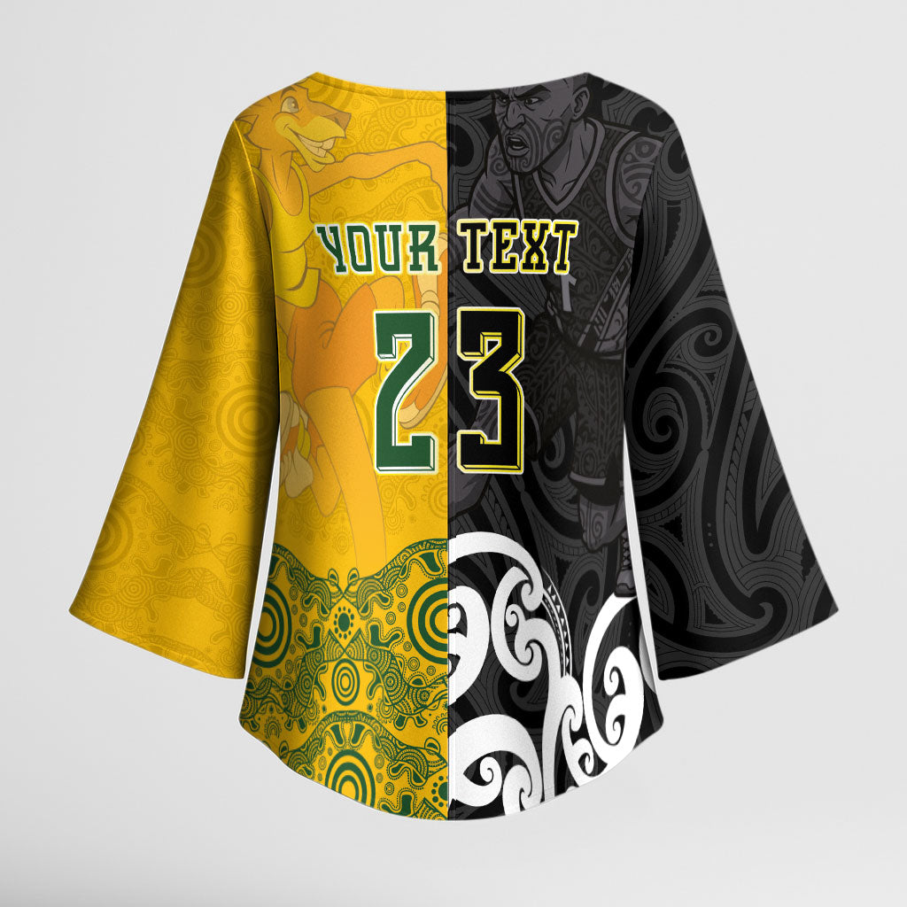 Aotearoa New Zealand And Australia Basketball Custom Kimono Sleeve Blouse Maori Tribal Tattoo And Aboriginal Dot Art Heritage LT03 - Polynesian Pride