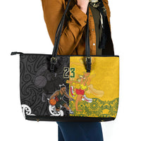 Aotearoa New Zealand And Australia Basketball Custom Leather Tote Bag Maori Tribal Tattoo And Aboriginal Dot Art Heritage LT03 - Polynesian Pride