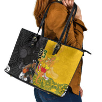 Aotearoa New Zealand And Australia Basketball Custom Leather Tote Bag Maori Tribal Tattoo And Aboriginal Dot Art Heritage LT03 - Polynesian Pride
