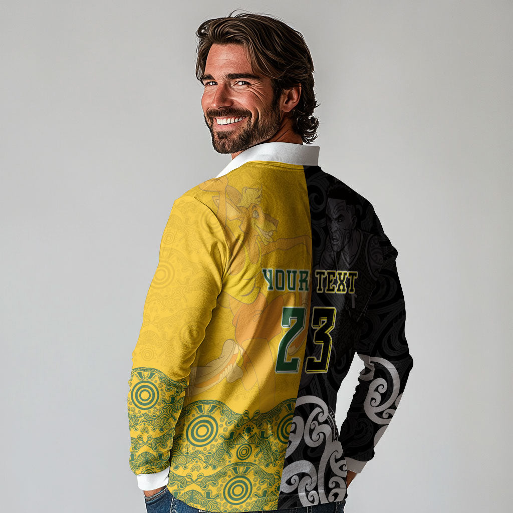 Aotearoa New Zealand And Australia Basketball Custom Long Sleeve Polo Shirt Maori Tribal Tattoo And Aboriginal Dot Art Heritage LT03 - Polynesian Pride