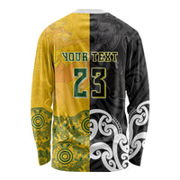Aotearoa New Zealand And Australia Basketball Custom Long Sleeve Shirt Maori Tribal Tattoo And Aboriginal Dot Art Heritage LT03 - Polynesian Pride