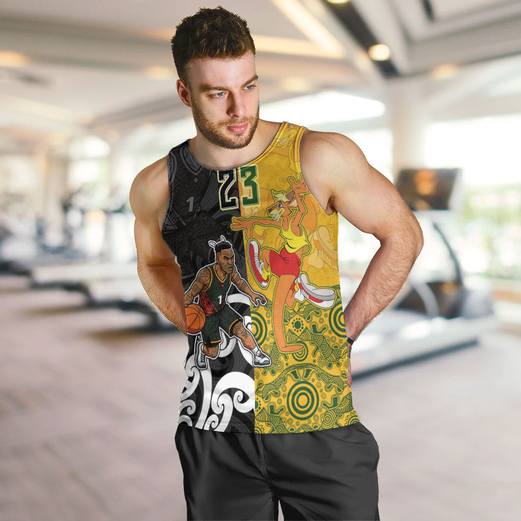Aotearoa New Zealand And Australia Basketball Custom Men Tank Top Maori Tribal Tattoo And Aboriginal Dot Art Heritage LT03 Multicolor - Polynesian Pride