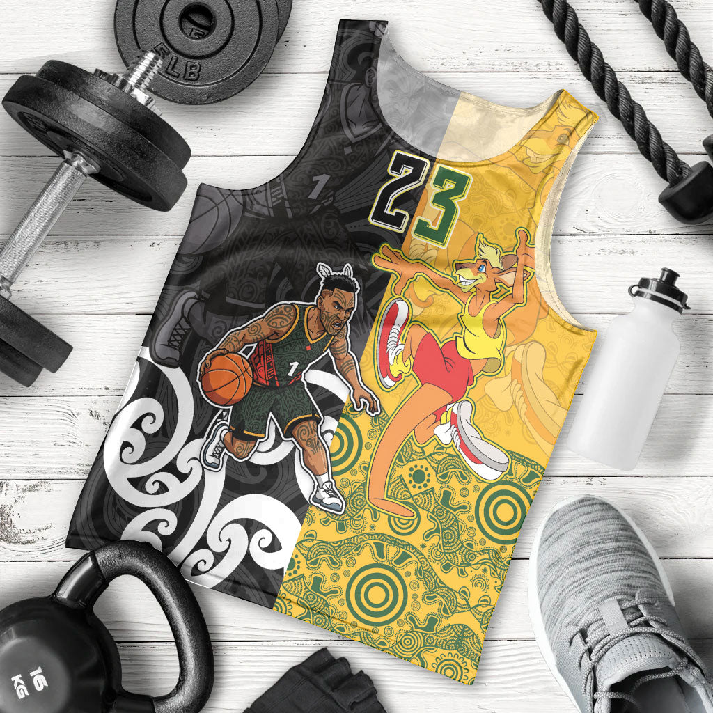 Aotearoa New Zealand And Australia Basketball Custom Men Tank Top Maori Tribal Tattoo And Aboriginal Dot Art Heritage LT03 - Polynesian Pride