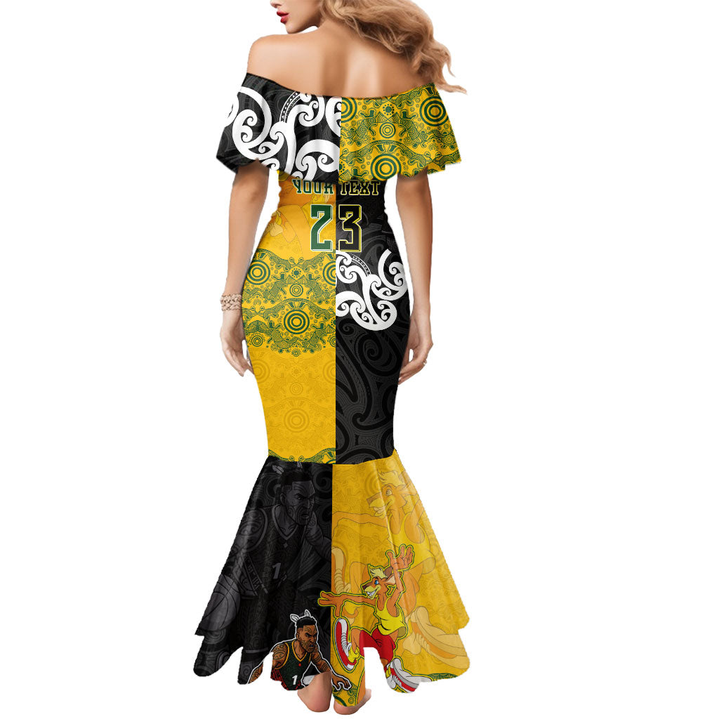 Aotearoa New Zealand And Australia Basketball Custom Mermaid Dress Maori Tribal Tattoo And Aboriginal Dot Art Heritage LT03 - Polynesian Pride