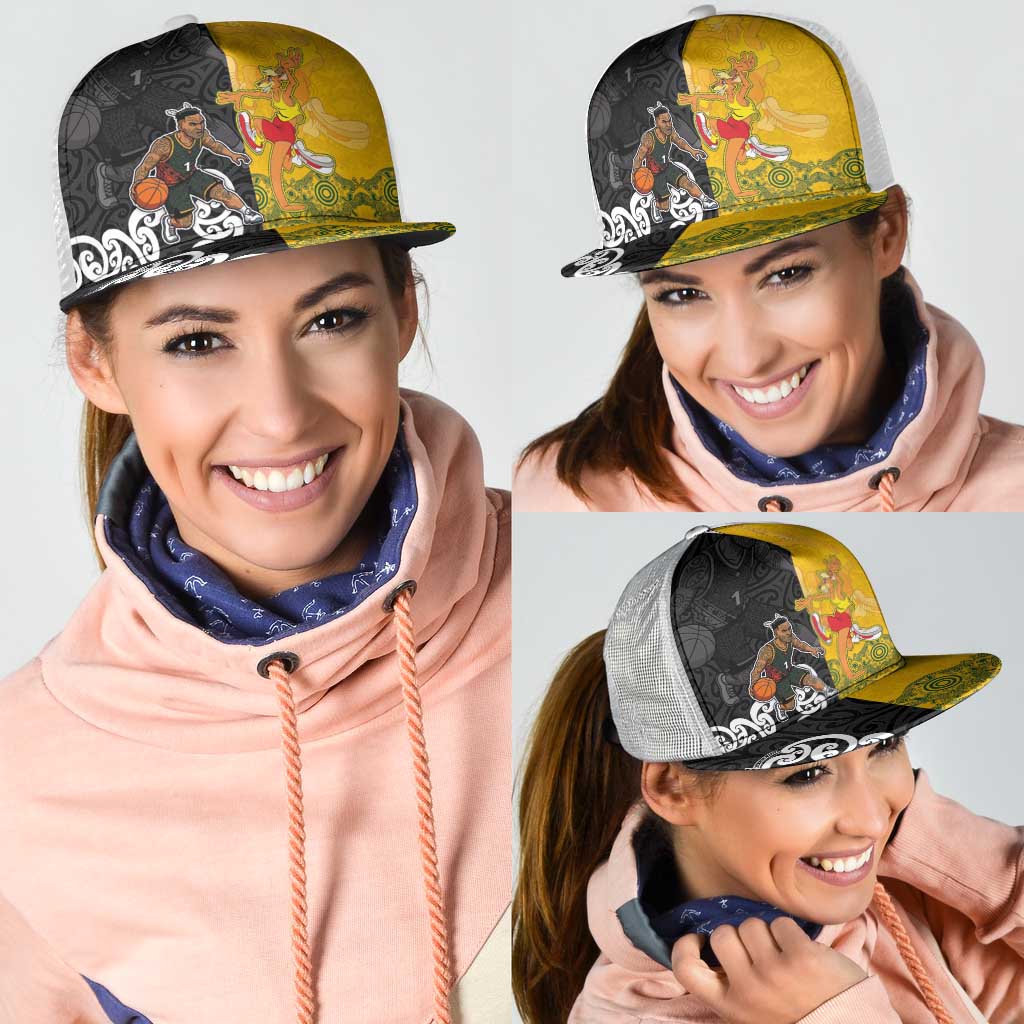 Aotearoa New Zealand And Australia Basketball Mesh Trucker Cap Maori Tribal Tattoo And Aboriginal Dot Art Heritage LT03 - Polynesian Pride