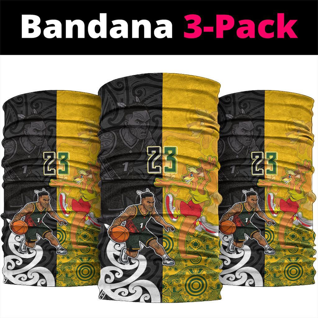 Aotearoa New Zealand And Australia Basketball Custom Neck Gaiter Maori Tribal Tattoo And Aboriginal Dot Art Heritage