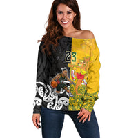 Aotearoa New Zealand And Australia Basketball Custom Off Shoulder Sweater Maori Tribal Tattoo And Aboriginal Dot Art Heritage LT03 Women Multicolor - Polynesian Pride