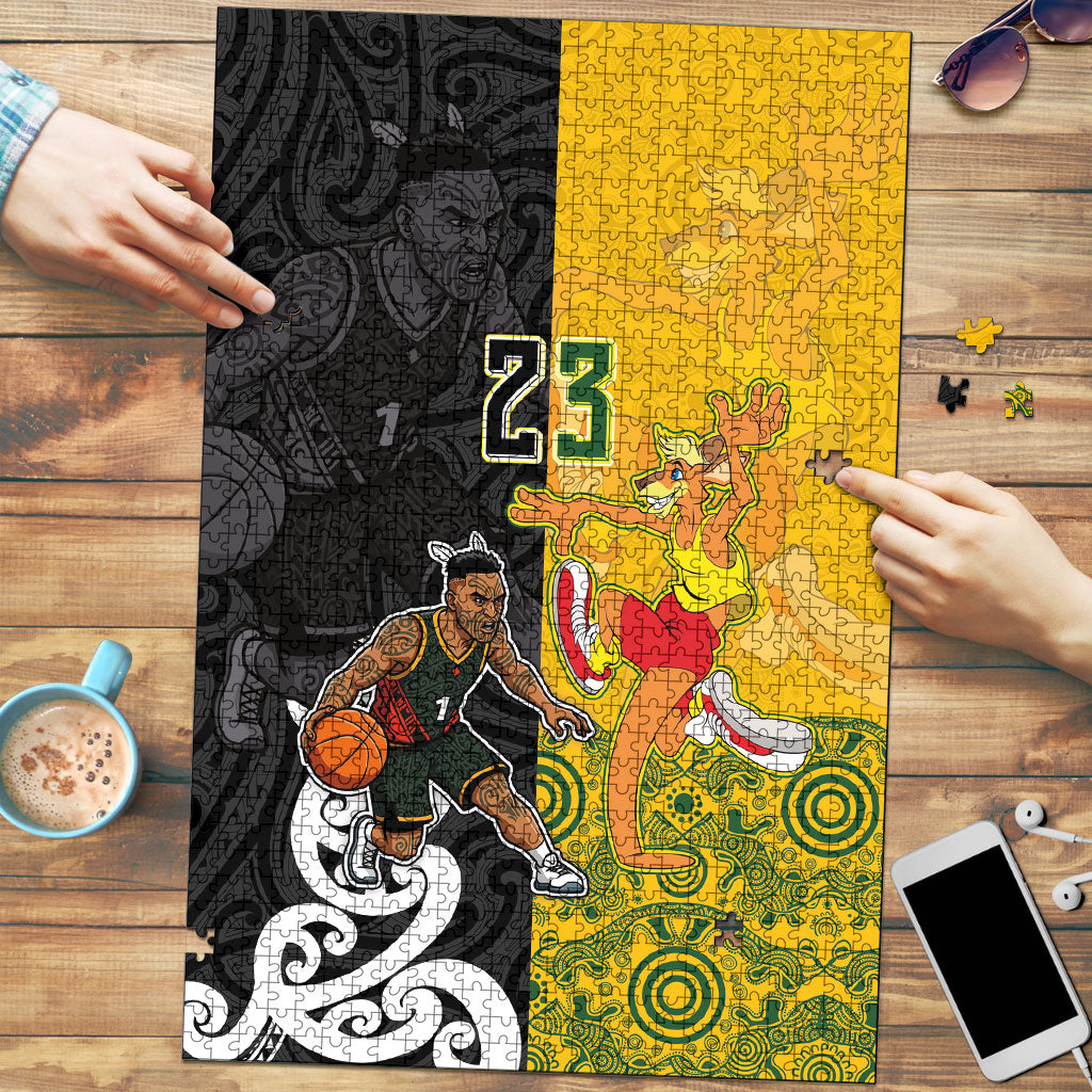 Aotearoa New Zealand And Australia Basketball Custom Puzzle Maori Tribal Tattoo And Aboriginal Dot Art Heritage