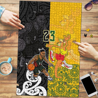 Aotearoa New Zealand And Australia Basketball Custom Puzzle Maori Tribal Tattoo And Aboriginal Dot Art Heritage LT03 Multicolor - Polynesian Pride