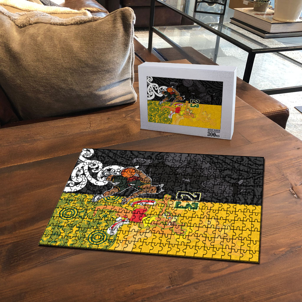 Aotearoa New Zealand And Australia Basketball Custom Puzzle Maori Tribal Tattoo And Aboriginal Dot Art Heritage LT03 - Polynesian Pride