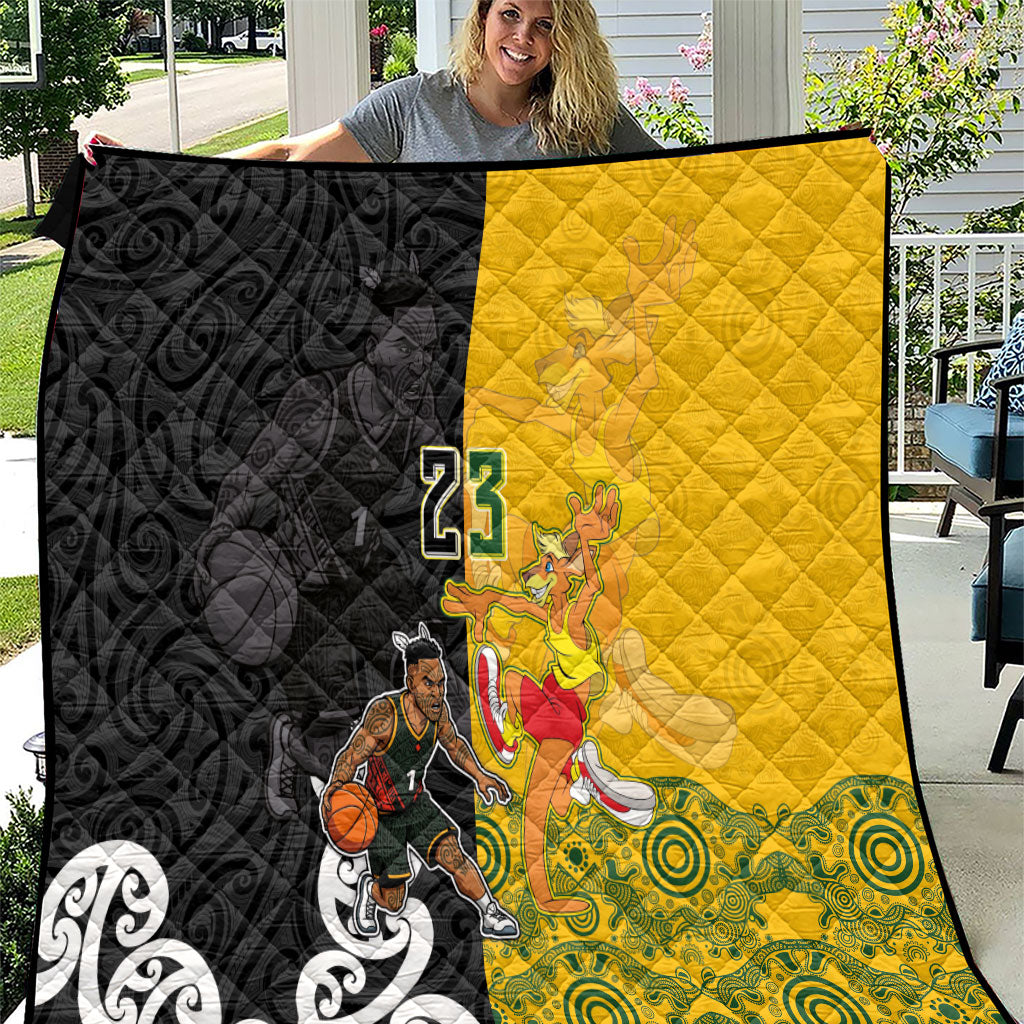 Aotearoa New Zealand And Australia Basketball Custom Quilt Maori Tribal Tattoo And Aboriginal Dot Art Heritage