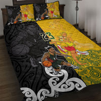 Aotearoa New Zealand And Australia Basketball Custom Quilt Bed Set Maori Tribal Tattoo And Aboriginal Dot Art Heritage LT03 Multicolor - Polynesian Pride