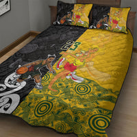 Aotearoa New Zealand And Australia Basketball Custom Quilt Bed Set Maori Tribal Tattoo And Aboriginal Dot Art Heritage LT03 - Polynesian Pride