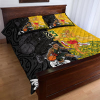 Aotearoa New Zealand And Australia Basketball Custom Quilt Bed Set Maori Tribal Tattoo And Aboriginal Dot Art Heritage LT03 - Polynesian Pride