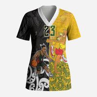 Aotearoa New Zealand And Australia Basketball Custom Scrub Top Maori Tribal Tattoo And Aboriginal Dot Art Heritage LT03 Adult Multicolor - Polynesian Pride