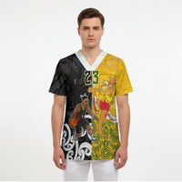 Aotearoa New Zealand And Australia Basketball Custom Scrub Top Maori Tribal Tattoo And Aboriginal Dot Art Heritage LT03 - Polynesian Pride