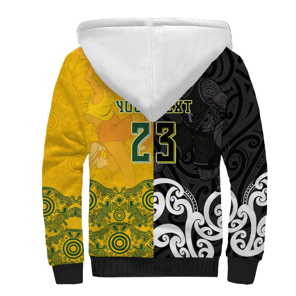 Aotearoa New Zealand And Australia Basketball Custom Sherpa Hoodie Maori Tribal Tattoo And Aboriginal Dot Art Heritage LT03 - Polynesian Pride
