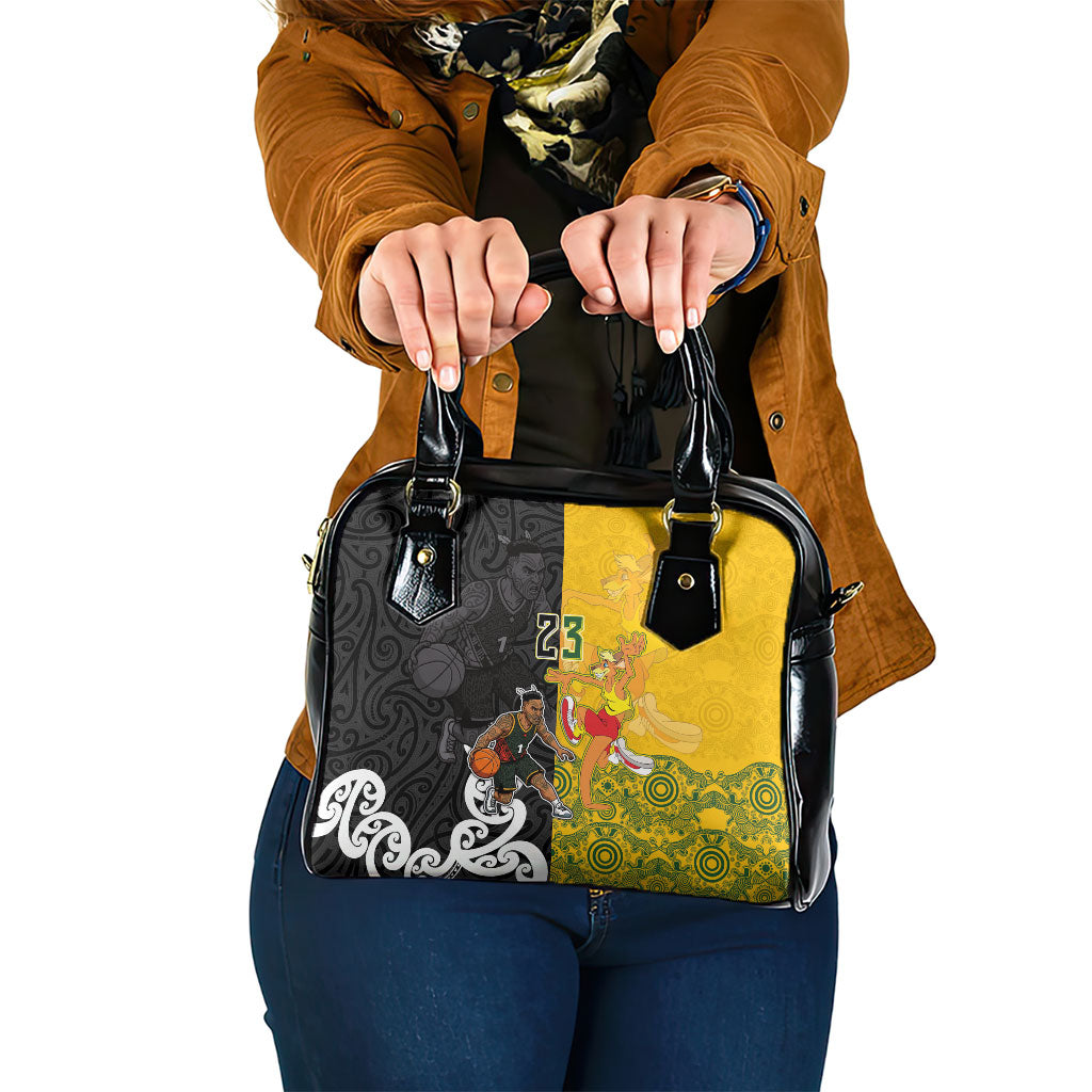 Aotearoa New Zealand And Australia Basketball Custom Shoulder Handbag Maori Tribal Tattoo And Aboriginal Dot Art Heritage LT03 One Size Multicolor - Polynesian Pride