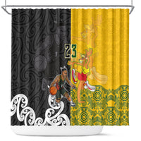 Aotearoa New Zealand And Australia Basketball Custom Shower Curtain Maori Tribal Tattoo And Aboriginal Dot Art Heritage LT03 Multicolor - Polynesian Pride