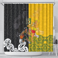 Aotearoa New Zealand And Australia Basketball Custom Shower Curtain Maori Tribal Tattoo And Aboriginal Dot Art Heritage LT03 - Polynesian Pride