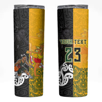 Aotearoa New Zealand And Australia Basketball Custom Skinny Tumbler Maori Tribal Tattoo And Aboriginal Dot Art Heritage LT03 Multicolor - Polynesian Pride